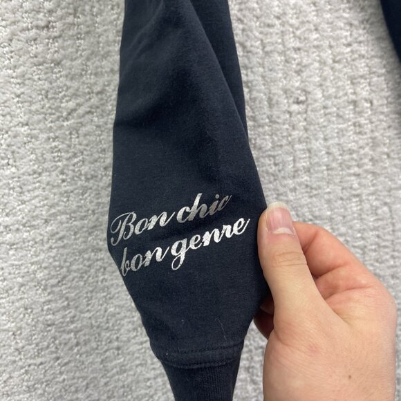 Y2K BCBG Maxazria Black Full Zip Hoodie Sweater Rhinestone Women Sz L Goth Punk - Picture 9 of 13